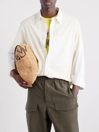 JW Anderson Bulb Leather-Trimmed Raffia Tote Bag - Men | Thumbnail 3 JW Anderson Bulb Leather-Trimmed Raffia Tote Bag - Men | Thumbnail 3