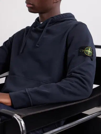 Stone Island Logo-Appliquéd Garment-Dyed Cotton-Fleece Hoodie - Men | Thumbnail 5 Stone Island Logo-Appliquéd Garment-Dyed Cotton-Fleece Hoodie - Men | Thumbnail 5