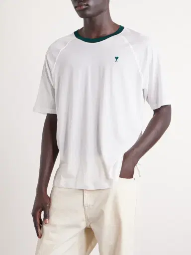 AMI PARIS Logo-Embroidered Cotton-Jersey T-Shirt - Men | Thumbnail 3 AMI PARIS Logo-Embroidered Cotton-Jersey T-Shirt - Men | Thumbnail 3