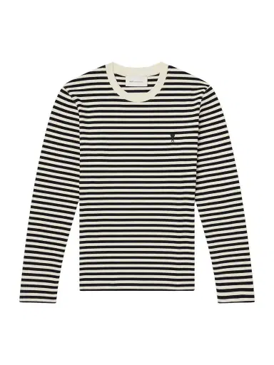 AMI PARIS Logo-Embroidered Striped Cotton-Jersey T-Shirt - Men | Thumbnail 1 AMI PARIS Logo-Embroidered Striped Cotton-Jersey T-Shirt - Men | Thumbnail 1