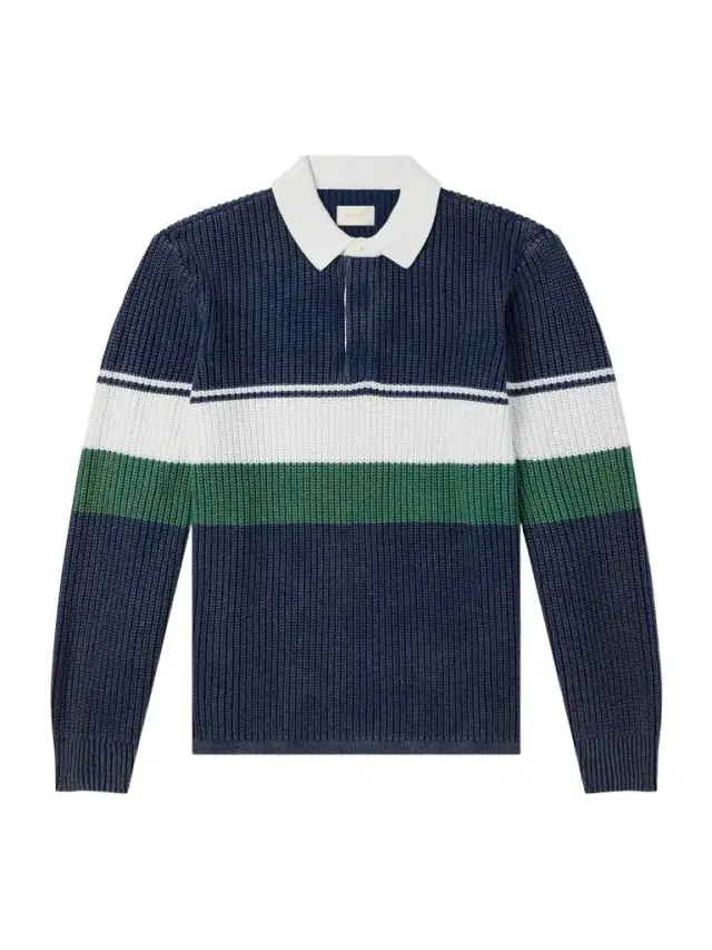 Knitted Cotton Rugby Polo Sweater - Men Knitted Cotton Rugby Polo Sweater - Men