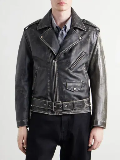 Maison Margiela Belted Distressed Leather Biker Jacket - Men | Thumbnail 3 Maison Margiela Belted Distressed Leather Biker Jacket - Men | Thumbnail 3