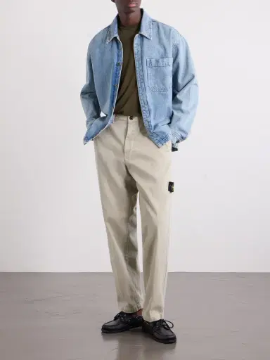 Stone Island Logo-Appliquéd Straight-Leg Garment-Dyed Cotton Trousers - Men | Thumbnail 2 Stone Island Logo-Appliquéd Straight-Leg Garment-Dyed Cotton Trousers - Men | Thumbnail 2