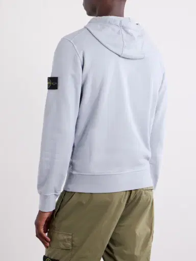Stone Island Logo-Appliquéd Garment-Dyed Cotton-Fleece Hoodie - Men | Thumbnail 4 Stone Island Logo-Appliquéd Garment-Dyed Cotton-Fleece Hoodie - Men | Thumbnail 4