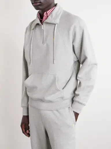 AMI PARIS Logo-Embroidered Cotton-French Terry Half-Zip Sweater - Men | Thumbnail 3 AMI PARIS Logo-Embroidered Cotton-French Terry Half-Zip Sweater - Men | Thumbnail 3