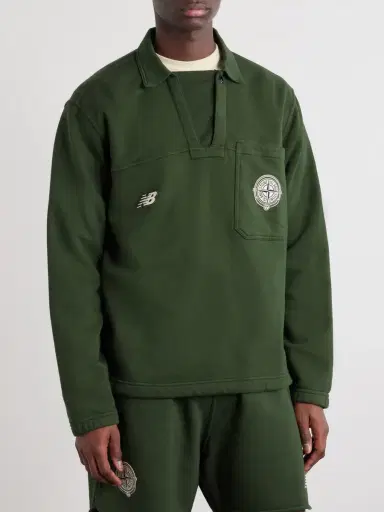 Stone Island New Balance Logo-Print Cotton-Jersey Polo Sweater - Men | Thumbnail 3 Stone Island New Balance Logo-Print Cotton-Jersey Polo Sweater - Men | Thumbnail 3
