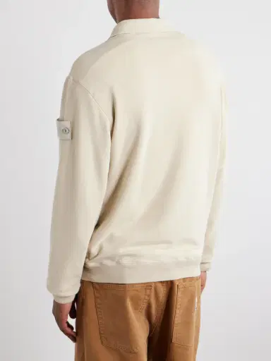 Stone Island STONE ISLAND GHOST Logo-Appliquéd Garment-Dyed Stretch Cotton-Fleece Polo Shirt - Men | Thumbnail 4 Stone Island STONE ISLAND GHOST Logo-Appliquéd Garment-Dyed Stretch Cotton-Fleece Polo Shirt - Men | Thumbnail 4