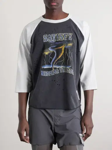 Satisfy Logo-Print Distressed MothTech™ Organic Cotton-Jersey T-Shirt - Men | Thumbnail 3 Satisfy Logo-Print Distressed MothTech™ Organic Cotton-Jersey T-Shirt - Men | Thumbnail 3