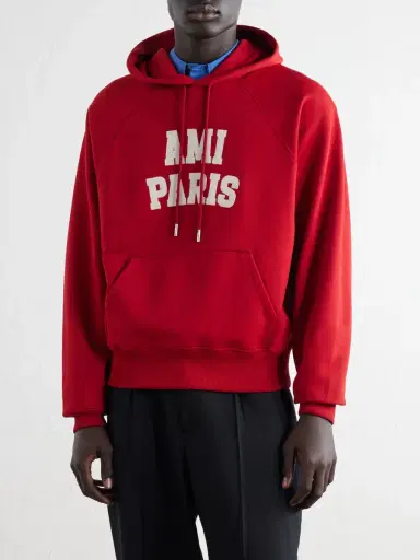 AMI PARIS Logo-Embroidered Organic Cotton-Fleece Hoodie - Men | Thumbnail 3 AMI PARIS Logo-Embroidered Organic Cotton-Fleece Hoodie - Men | Thumbnail 3