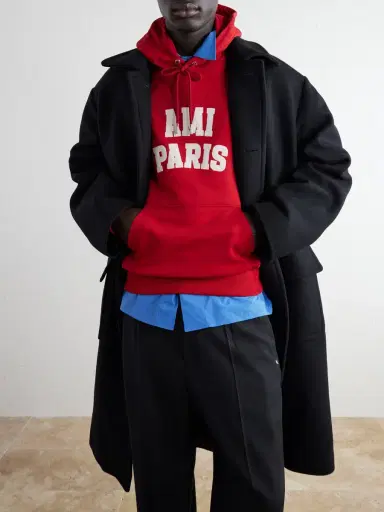 AMI PARIS Logo-Embroidered Organic Cotton-Fleece Hoodie - Men | Thumbnail 5 AMI PARIS Logo-Embroidered Organic Cotton-Fleece Hoodie - Men | Thumbnail 5
