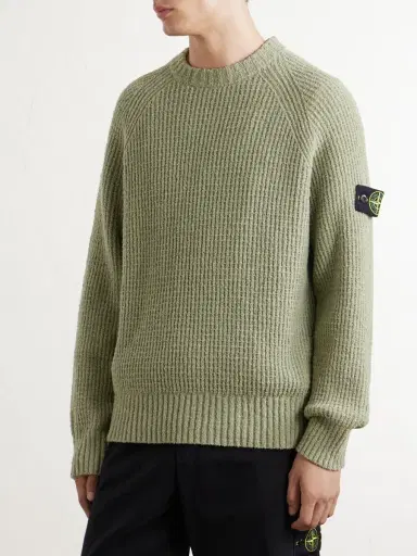 Stone Island Logo-Appliquéd Ribbed Cotton-Bouclé Sweater - Men | Thumbnail 3 Stone Island Logo-Appliquéd Ribbed Cotton-Bouclé Sweater - Men | Thumbnail 3