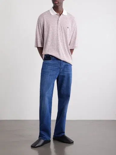Wales Bonner Bask Striped Linen and Cotton-Blend Polo Shirt - Men | Thumbnail 2 Wales Bonner Bask Striped Linen and Cotton-Blend Polo Shirt - Men | Thumbnail 2