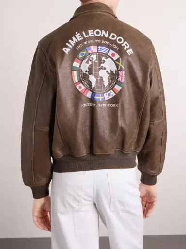 Aimé Leon Dore World's Borough Logo-Print Leather Jacket - Men | Thumbnail 4 Aimé Leon Dore World's Borough Logo-Print Leather Jacket - Men | Thumbnail 4
