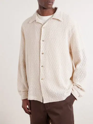 De Bonne Facture Holiday Camp-Collar Crocheted Cotton Shirt - Men | Thumbnail 3 De Bonne Facture Holiday Camp-Collar Crocheted Cotton Shirt - Men | Thumbnail 3