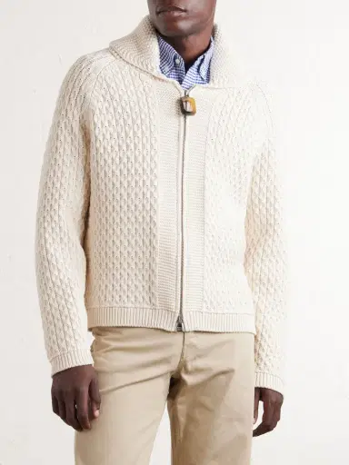 JW Anderson Honeycomb Cable-Knit Cotton-Blend Zip-Up Cardigan - Men | Thumbnail 3 JW Anderson Honeycomb Cable-Knit Cotton-Blend Zip-Up Cardigan - Men | Thumbnail 3