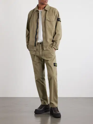 Stone Island Logo-Appliquéd Garment-Dyed Herringbone Cotton Shirt - Men | Thumbnail 2 Stone Island Logo-Appliquéd Garment-Dyed Herringbone Cotton Shirt - Men | Thumbnail 2