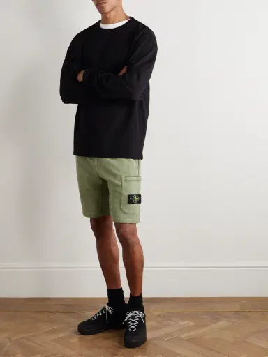 Stone Island Straight-Leg Garment-Dyed Organic Cotton-Fleece Drawstring Shorts - Men | Thumbnail 2 Stone Island Straight-Leg Garment-Dyed Organic Cotton-Fleece Drawstring Shorts - Men | Thumbnail 2