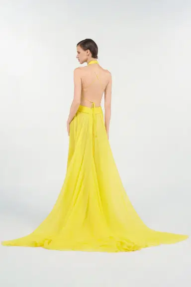 Roberto Cavalli Yellow Silk Maxi Dress with Cut-Outs | Thumbnail 3 Roberto Cavalli Yellow Silk Maxi Dress with Cut-Outs | Thumbnail 3