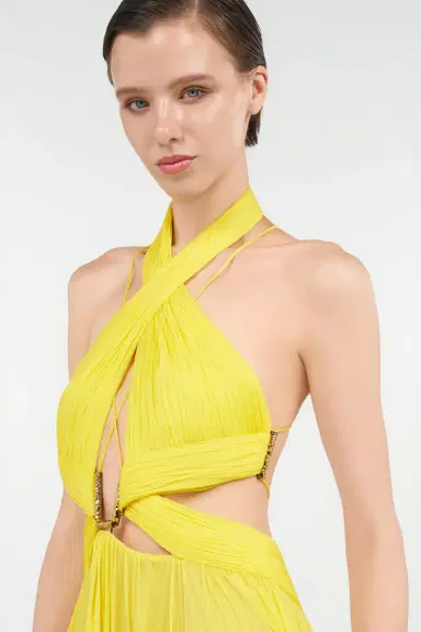 Roberto Cavalli Yellow Silk Maxi Dress with Cut-Outs | Thumbnail 5 Roberto Cavalli Yellow Silk Maxi Dress with Cut-Outs | Thumbnail 5