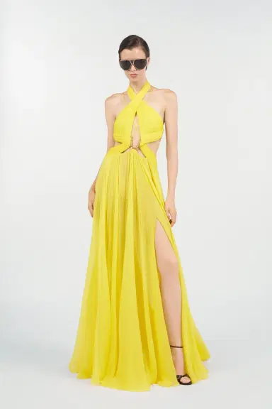 Roberto Cavalli Yellow Silk Maxi Dress with Cut-Outs | Thumbnail 7 Roberto Cavalli Yellow Silk Maxi Dress with Cut-Outs | Thumbnail 7