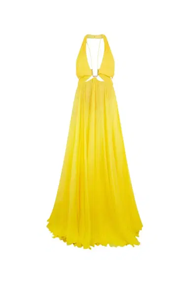 Roberto Cavalli Yellow Silk Maxi Dress with Cut-Outs | Thumbnail 1 Roberto Cavalli Yellow Silk Maxi Dress with Cut-Outs | Thumbnail 1