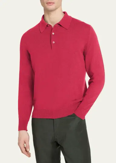 Kiton Men's Vicuna Wool and Cashmere Polo Sweater | Thumbnail 4 Kiton Men's Vicuna Wool and Cashmere Polo Sweater | Thumbnail 4