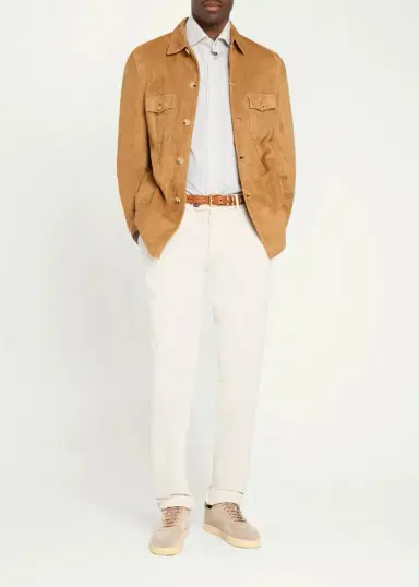Cesare Attolini Men's Suede Check-Lined Shirt Jacket | Thumbnail 2 Cesare Attolini Men's Suede Check-Lined Shirt Jacket | Thumbnail 2