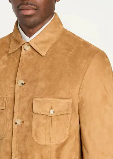 Cesare Attolini Men's Suede Check-Lined Shirt Jacket | Thumbnail 5 Cesare Attolini Men's Suede Check-Lined Shirt Jacket | Thumbnail 5