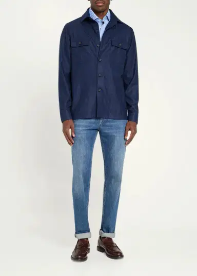 Cesare Attolini Men's Wool Micro-Herringbone Overshirt | Thumbnail 2 Cesare Attolini Men's Wool Micro-Herringbone Overshirt | Thumbnail 2
