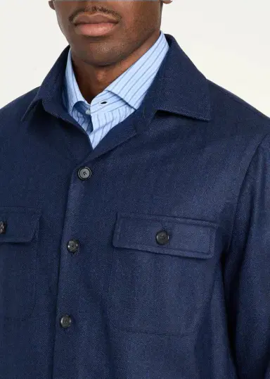 Cesare Attolini Men's Wool Micro-Herringbone Overshirt | Thumbnail 5 Cesare Attolini Men's Wool Micro-Herringbone Overshirt | Thumbnail 5
