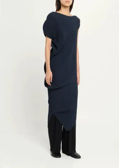 Issey Miyake Short-Sleeve Leaf Pleats Asymmetric Draped Midi Dress | Thumbnail 4 Issey Miyake Short-Sleeve Leaf Pleats Asymmetric Draped Midi Dress | Thumbnail 4