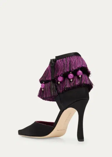 Manolo Blahnik 105mm Sorolla Satin Fringe Ankle-Strap Pumps | Thumbnail 2 Manolo Blahnik 105mm Sorolla Satin Fringe Ankle-Strap Pumps | Thumbnail 2