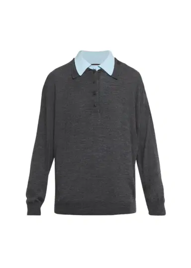 Plan C Wool-Cashmere Double Collar Polo Shirt | Thumbnail 1 Plan C Wool-Cashmere Double Collar Polo Shirt | Thumbnail 1
