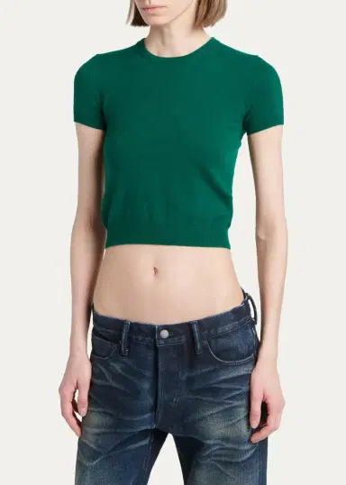 Tom Ford Vintage Washed Cashmere Short-Sleeve Crop Sweater | Thumbnail 4 Tom Ford Vintage Washed Cashmere Short-Sleeve Crop Sweater | Thumbnail 4