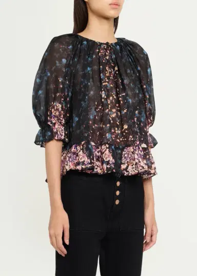 Ulla Johnson Elise Short-Sleeve Silk Blouse | Thumbnail 4 Ulla Johnson Elise Short-Sleeve Silk Blouse | Thumbnail 4