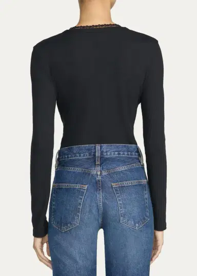 Frame The Rib Lace-Trim Cardigan | Thumbnail 3 Frame The Rib Lace-Trim Cardigan | Thumbnail 3
