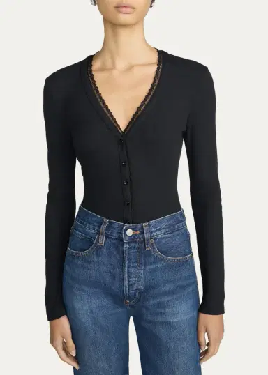 Frame The Rib Lace-Trim Cardigan | Thumbnail 4 Frame The Rib Lace-Trim Cardigan | Thumbnail 4
