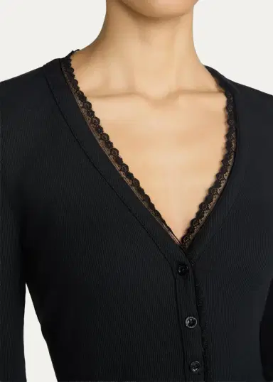 Frame The Rib Lace-Trim Cardigan | Thumbnail 5 Frame The Rib Lace-Trim Cardigan | Thumbnail 5