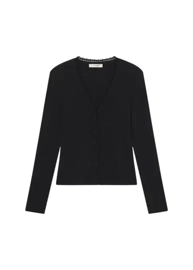Frame The Rib Lace-Trim Cardigan | Thumbnail 1 Frame The Rib Lace-Trim Cardigan | Thumbnail 1