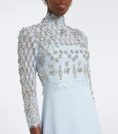 Costarellos Brona embellished lace-paneled crêpe gown | Thumbnail 2 Costarellos Brona embellished lace-paneled crêpe gown | Thumbnail 2