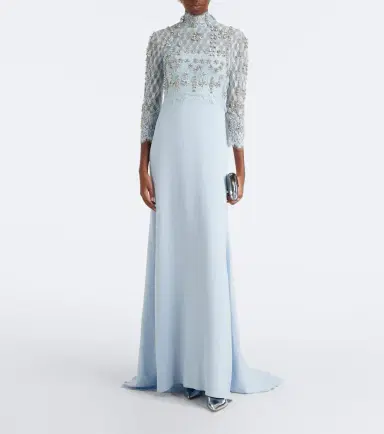 Costarellos Brona embellished lace-paneled crêpe gown | Thumbnail 3 Costarellos Brona embellished lace-paneled crêpe gown | Thumbnail 3