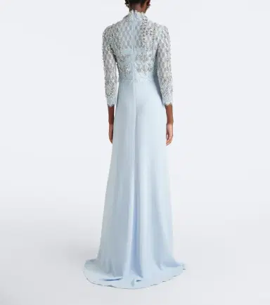 Costarellos Brona embellished lace-paneled crêpe gown | Thumbnail 4 Costarellos Brona embellished lace-paneled crêpe gown | Thumbnail 4