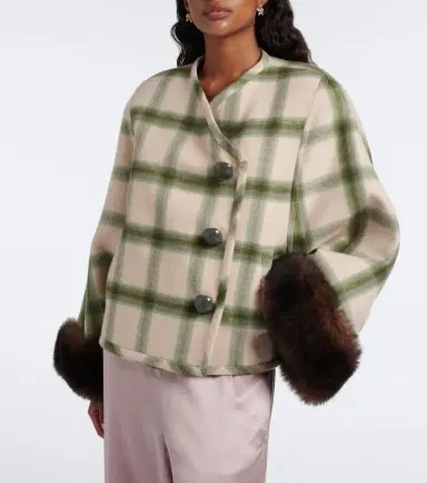 Valentino Plaid shearling-trimmed virgin wool jacket | Thumbnail 2 Valentino Plaid shearling-trimmed virgin wool jacket | Thumbnail 2