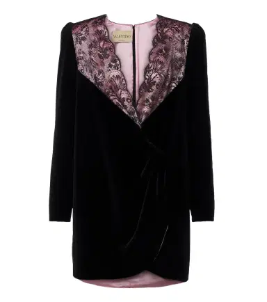 Valentino Lace-trimmed cotton velvet minidress | Thumbnail 1 Valentino Lace-trimmed cotton velvet minidress | Thumbnail 1