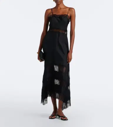 Ulla Johnson Coco lace-trimmed silk twill midi dress | Thumbnail 3 Ulla Johnson Coco lace-trimmed silk twill midi dress | Thumbnail 3