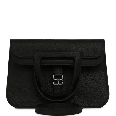 HERMÈS Hermes Halzan 25 Black Clemence Palladium Hardware | Thumbnail 1 HERMÈS Hermes Halzan 25 Black Clemence Palladium Hardware | Thumbnail 1