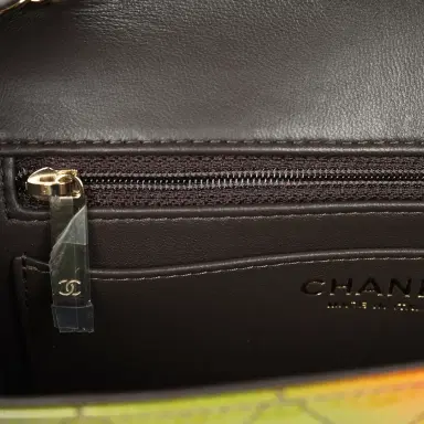 Chanel Pre-owned Chanel Mini Paris-Dakar "Sunset Rectangular Flap Bag Brown, Green, Orange Patent Light Gold Hardware | Thumbnail 9 Chanel Pre-owned Chanel Mini Paris-Dakar "Sunset Rectangular Flap Bag Brown, Green, Orange Patent Light Gold Hardware | Thumbnail 9