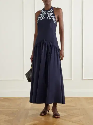 ALÉMAIS Dillon Crystal-embellished Appliquéd Embroidered Cotton-blend Poplin Halterneck Maxi Dress | Thumbnail 2 ALÉMAIS Dillon Crystal-embellished Appliquéd Embroidered Cotton-blend Poplin Halterneck Maxi Dress | Thumbnail 2
