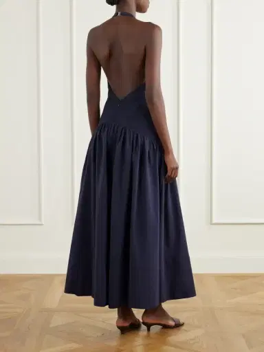 ALÉMAIS Dillon Crystal-embellished Appliquéd Embroidered Cotton-blend Poplin Halterneck Maxi Dress | Thumbnail 3 ALÉMAIS Dillon Crystal-embellished Appliquéd Embroidered Cotton-blend Poplin Halterneck Maxi Dress | Thumbnail 3