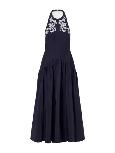 ALÉMAIS Dillon Crystal-embellished Appliquéd Embroidered Cotton-blend Poplin Halterneck Maxi Dress | Thumbnail 1 ALÉMAIS Dillon Crystal-embellished Appliquéd Embroidered Cotton-blend Poplin Halterneck Maxi Dress | Thumbnail 1